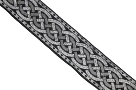 1.37 inch Metallic Silver Leprechaun Trim | Celtic Woven Border | 35 mm Woven Trimming | Jacquard Ribbon | Upholstery Fabric | CNK12