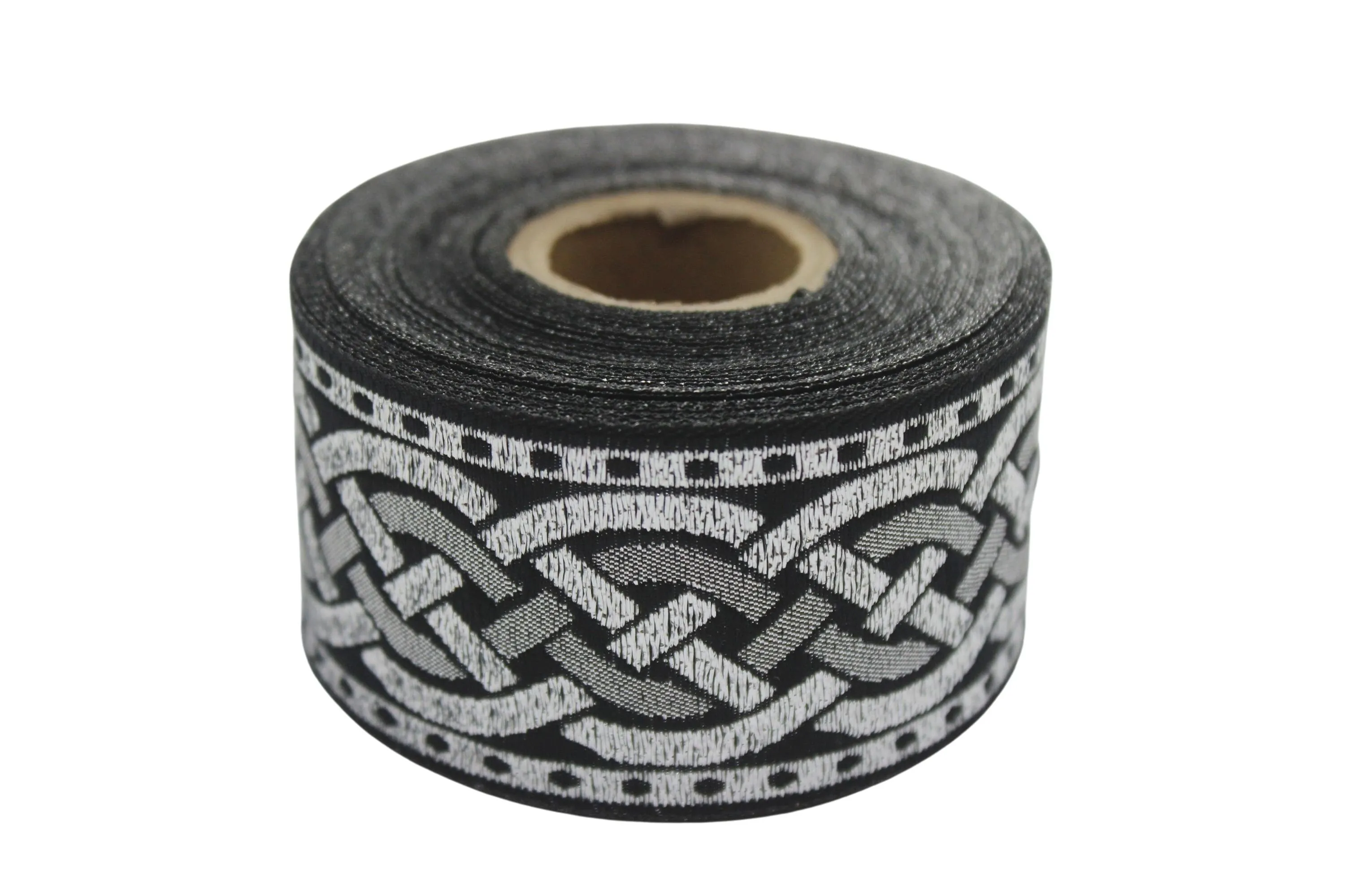 1.37 inch Metallic Silver Leprechaun Trim | Celtic Woven Border | 35 mm Woven Trimming | Jacquard Ribbon | Upholstery Fabric | CNK12