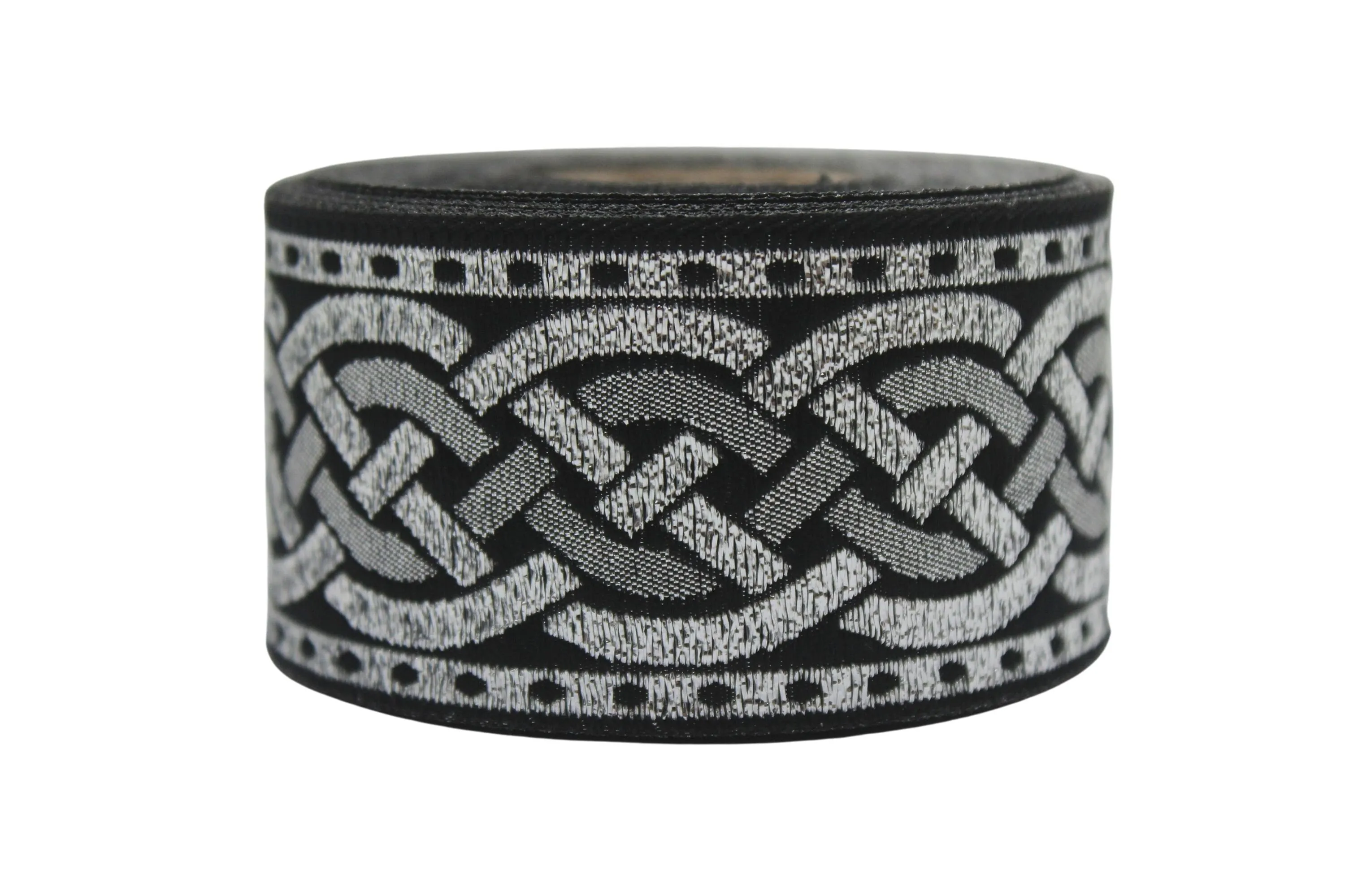 1.37 inch Metallic Silver Leprechaun Trim | Celtic Woven Border | 35 mm Woven Trimming | Jacquard Ribbon | Upholstery Fabric | CNK12