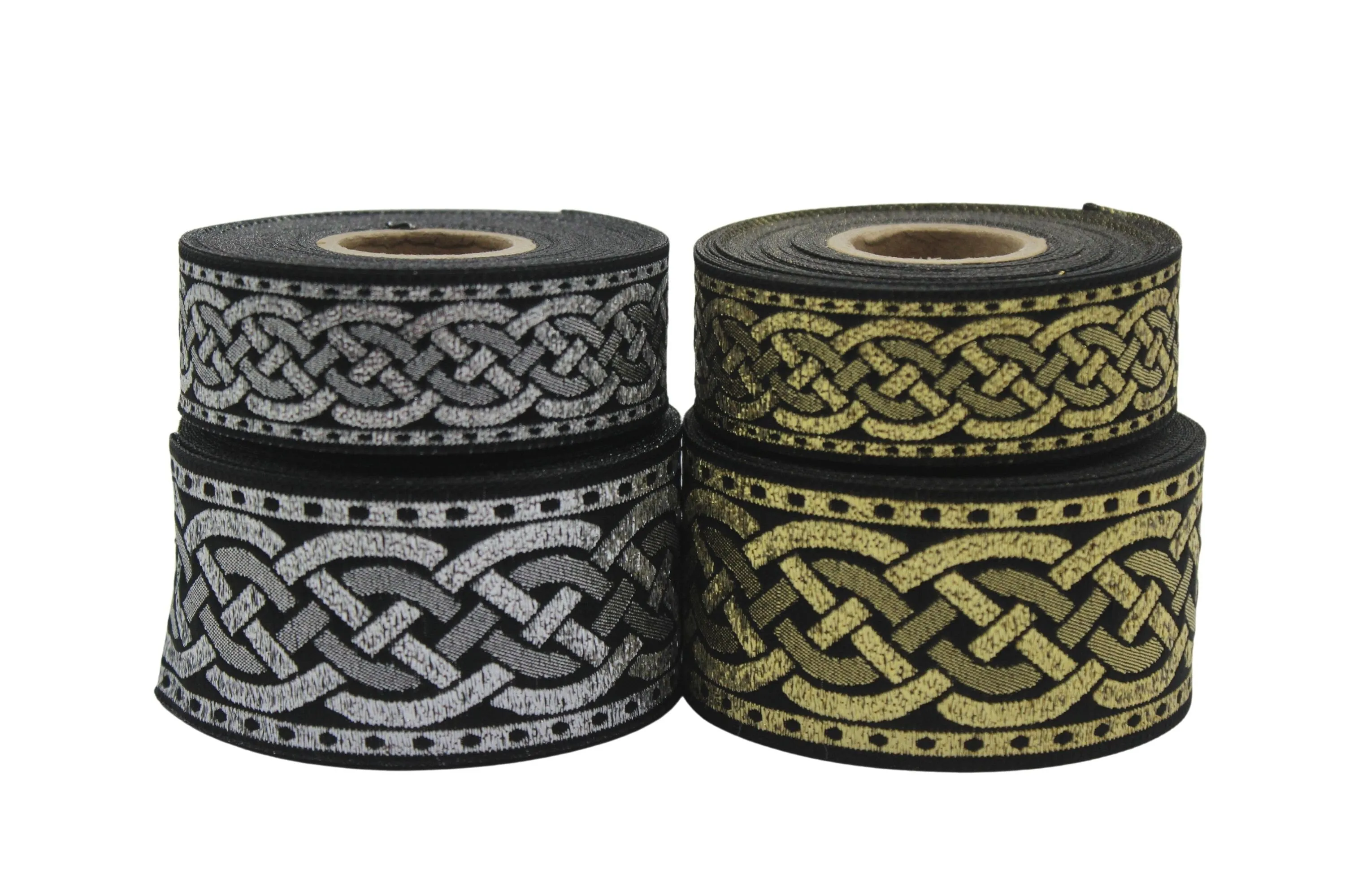 1.37 inch Metallic Silver Leprechaun Trim | Celtic Woven Border | 35 mm Woven Trimming | Jacquard Ribbon | Upholstery Fabric | CNK12