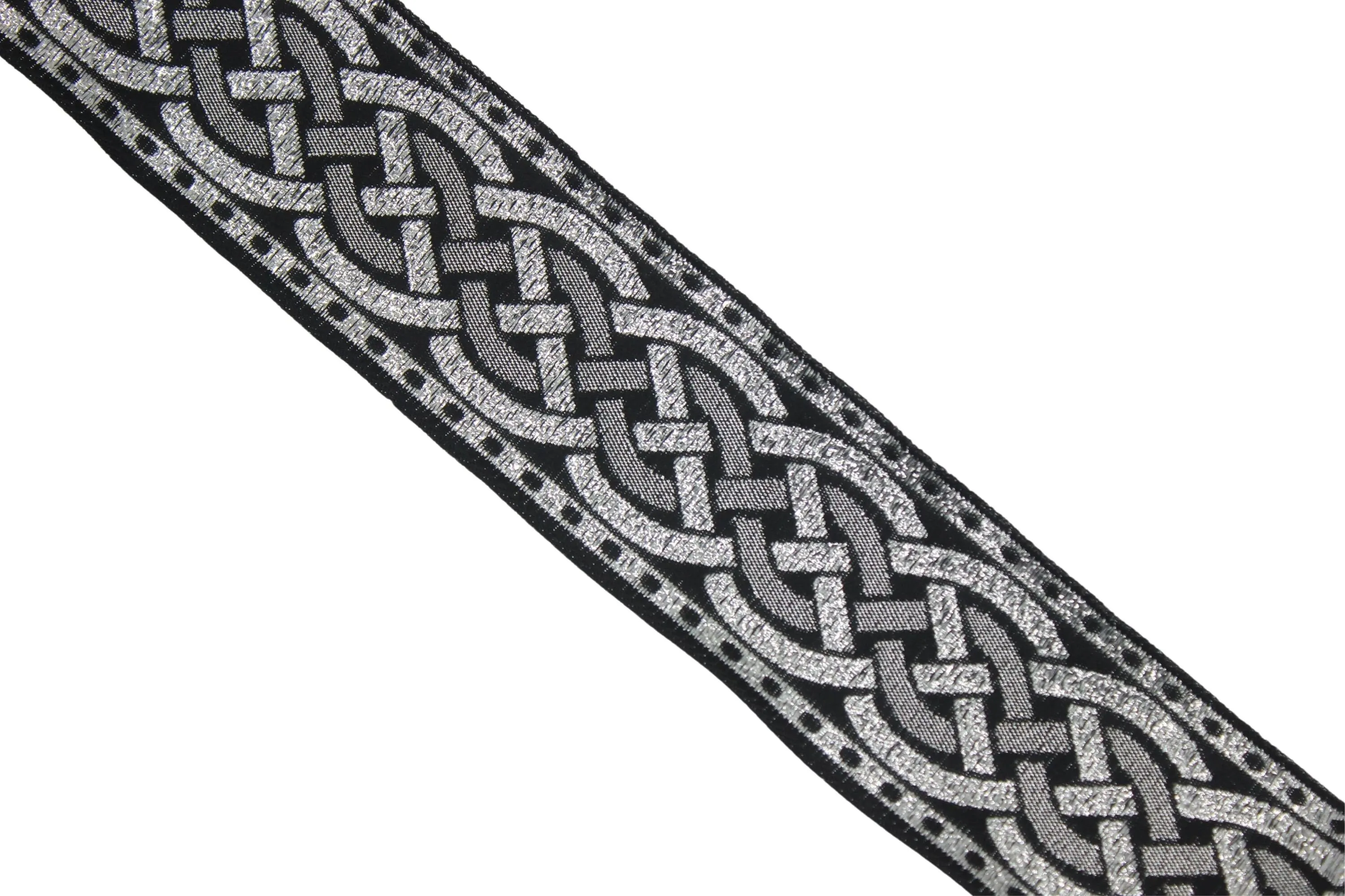 1.37 inch Metallic Silver Leprechaun Trim | Celtic Woven Border | 35 mm Woven Trimming | Jacquard Ribbon | Upholstery Fabric | CNK12
