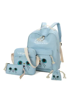 4 Pcs/set Cartoon Printing Canvas Backpack Woman