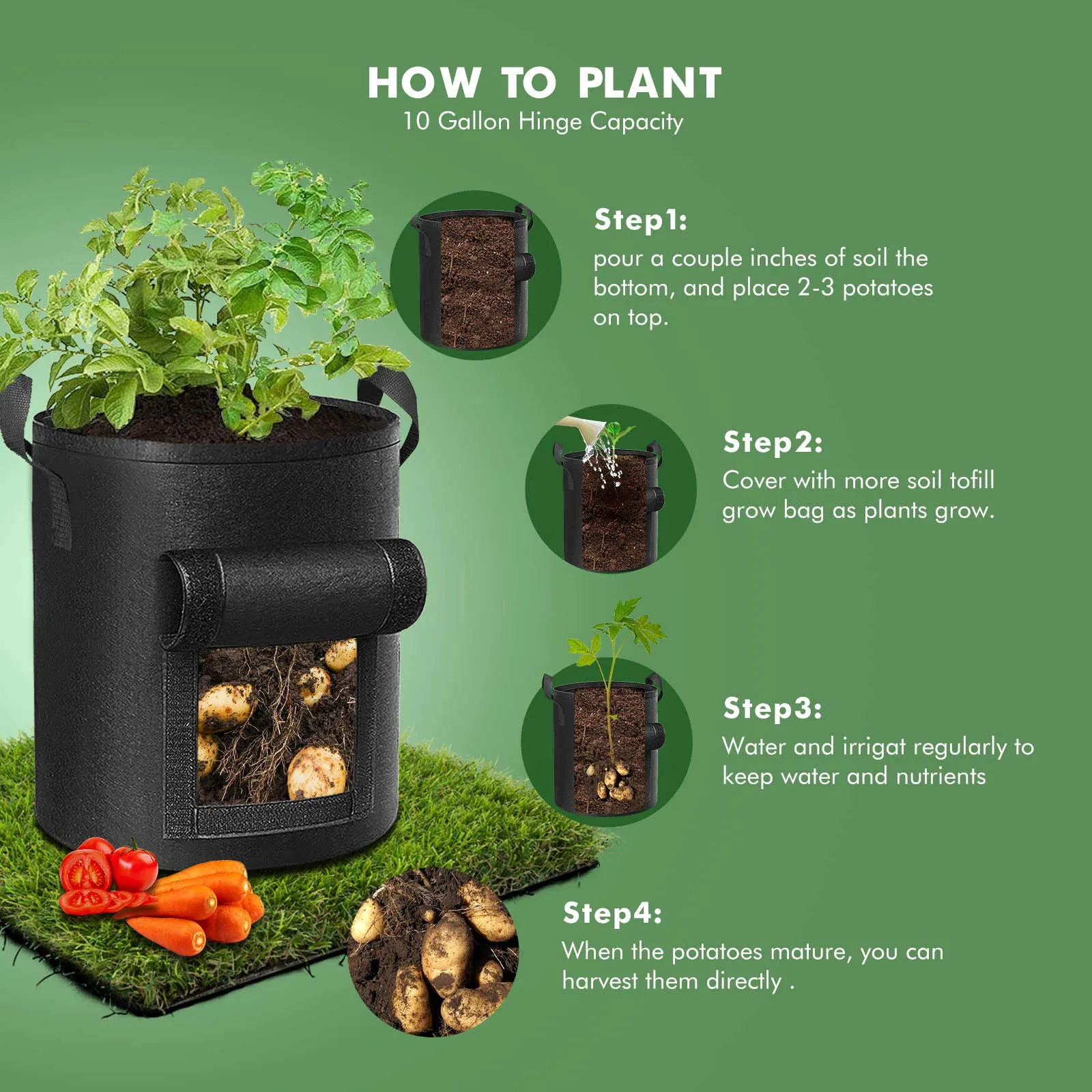 5-Pack 7 Gallons Plant Grow Bag | Potato Container Pots with Handles | Garden Planter | Black