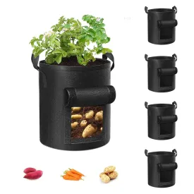 5-Pack 7 Gallons Plant Grow Bag | Potato Container Pots with Handles | Garden Planter | Black