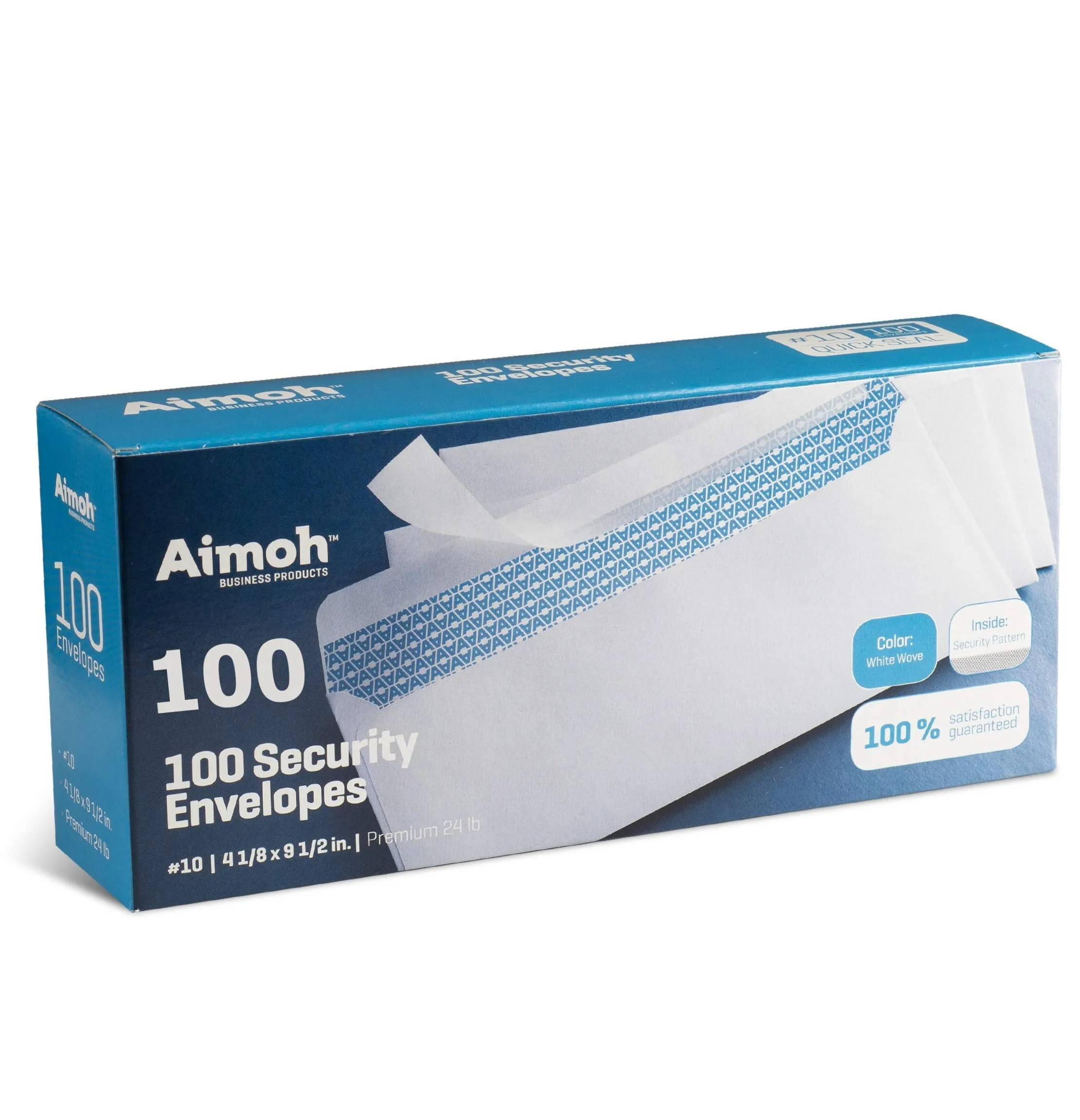 Aimoh #10 Security Self Seal Envelopes  100 Qty |No Window, EnveGuard, 4 x 9", White, 24 LB, 100 Count (34100)