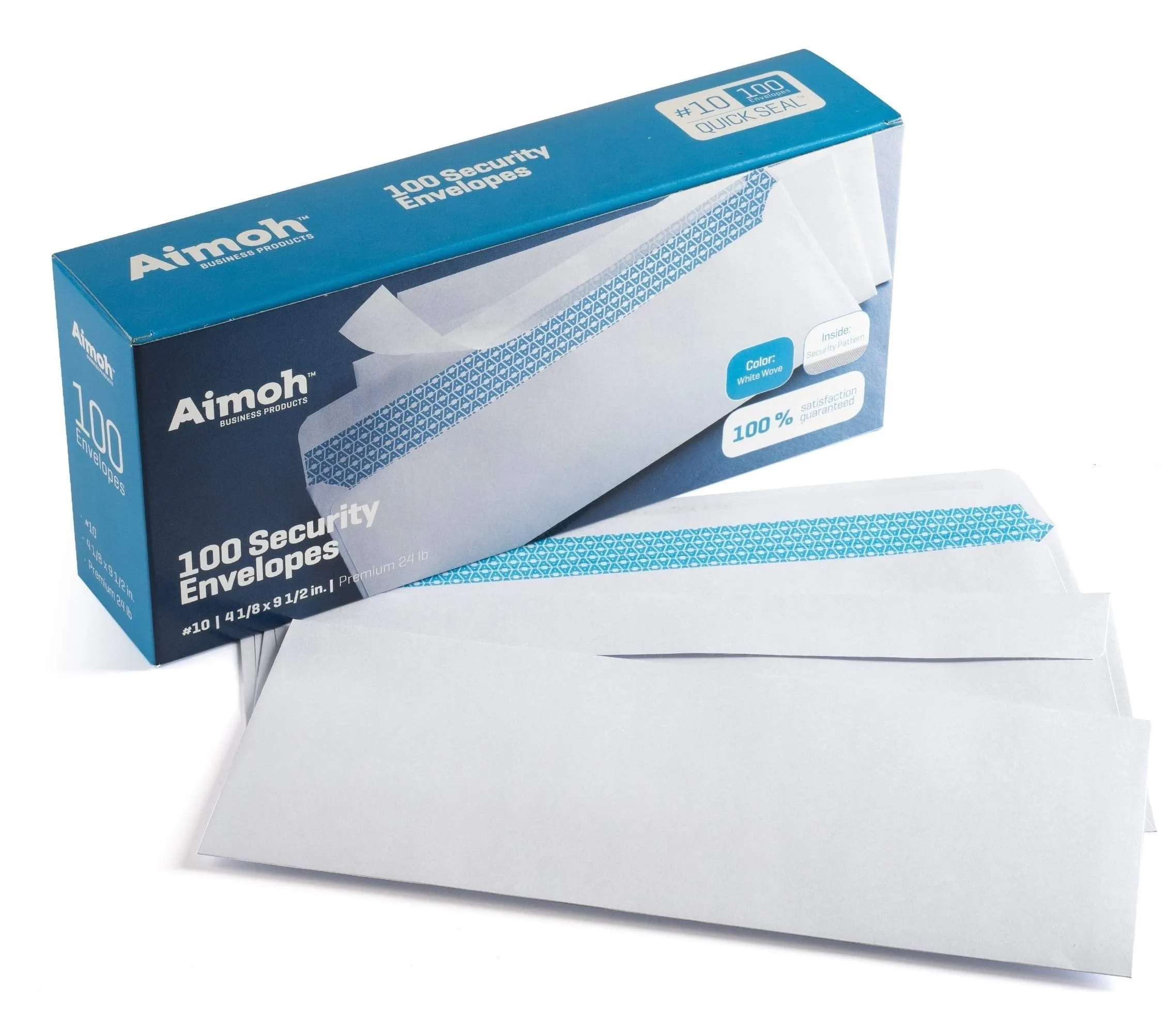 Aimoh #10 Security Self Seal Envelopes  100 Qty |No Window, EnveGuard, 4 x 9", White, 24 LB, 100 Count (34100)