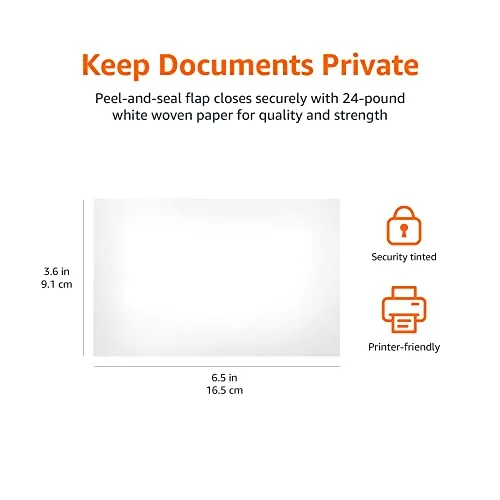 Amazon Basics Quality #6 3/4 Security-Tinted Envelopes with Peel and Seal, 300-Pack, White