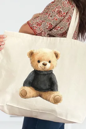 Black Vintage Teddy Bear Canvas Jumbo Tote
