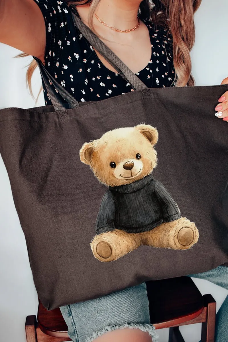 Black Vintage Teddy Bear Canvas Jumbo Tote