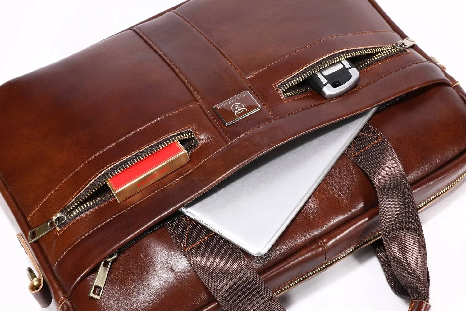 BULLCAPTAIN 16 Inch Men Leather Laptop Messenger Bags Business Travel Briefcases