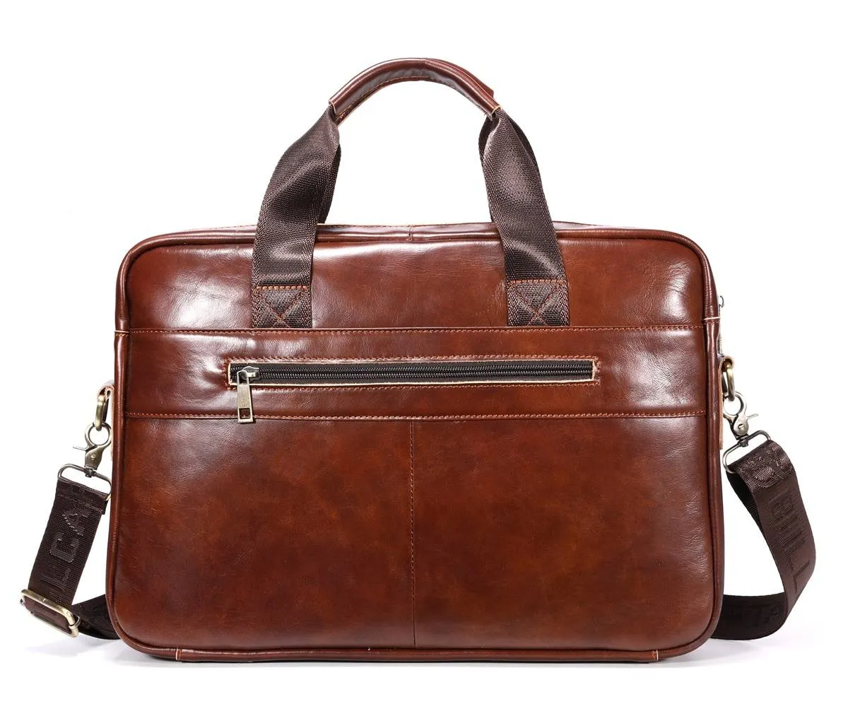 BULLCAPTAIN 16 Inch Men Leather Laptop Messenger Bags Business Travel Briefcases