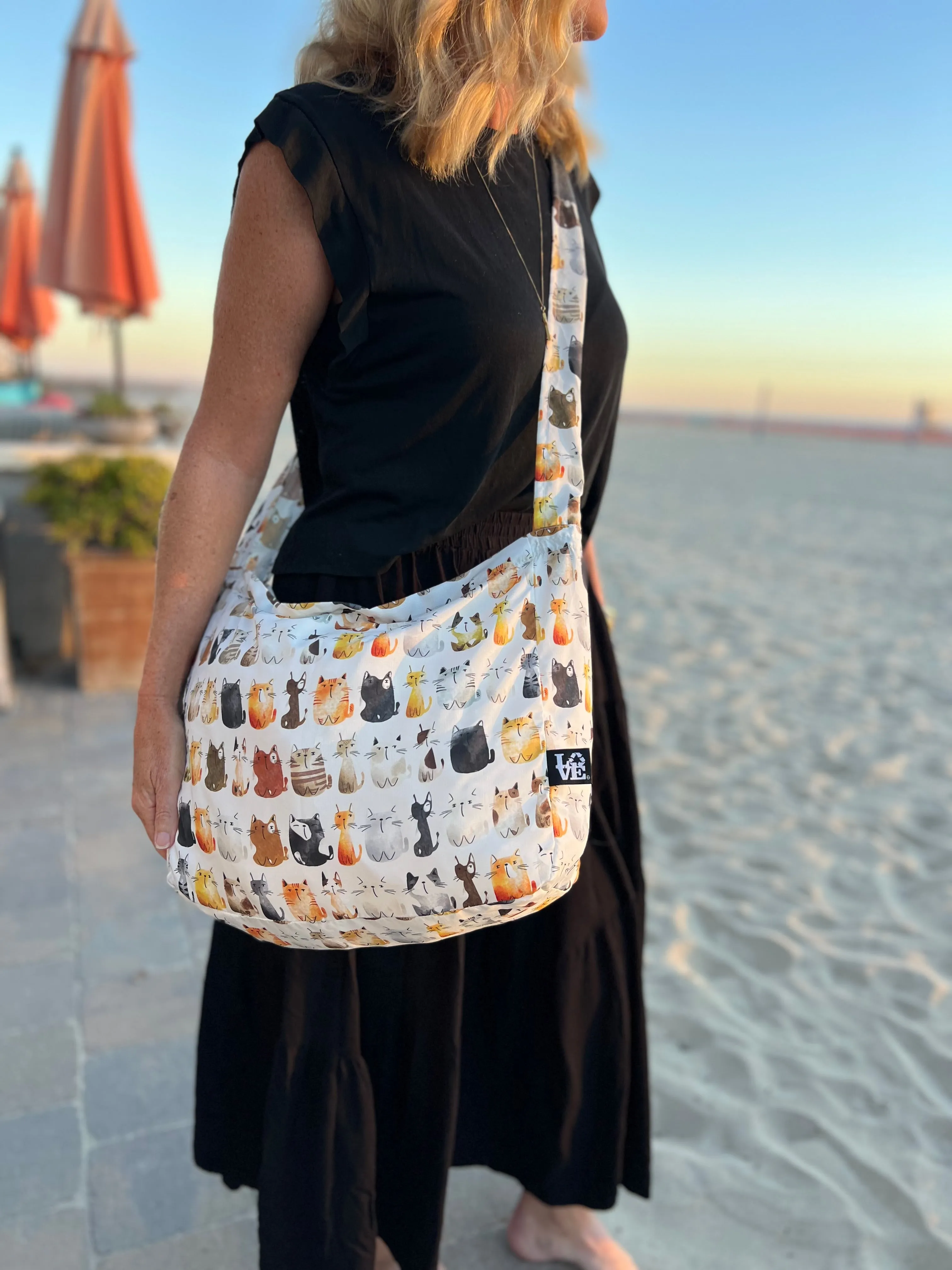Crossbody Stash It Tote Bag  -  Cat's Meow (with extra long strap)
