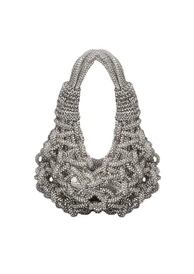 Diamond Crystal-Studded Micro Woven Handbag