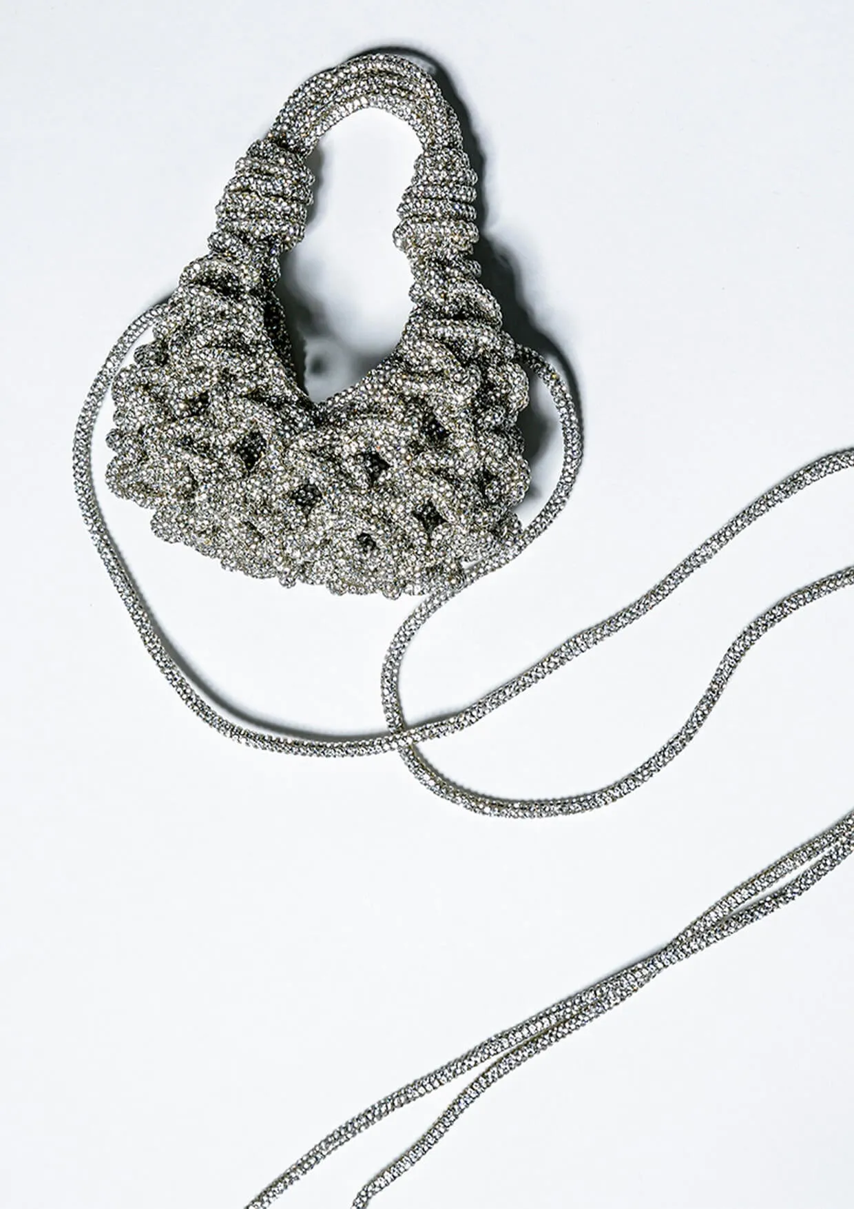 Diamond Crystal-Studded Micro Woven Handbag