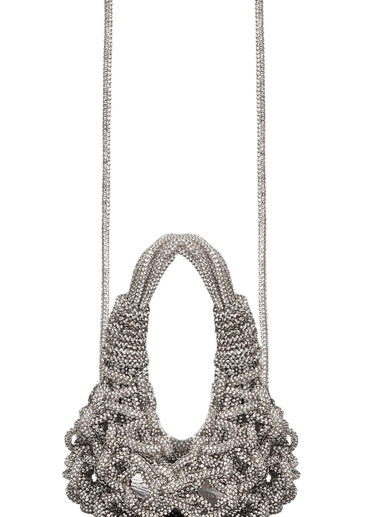 Diamond Crystal-Studded Micro Woven Handbag
