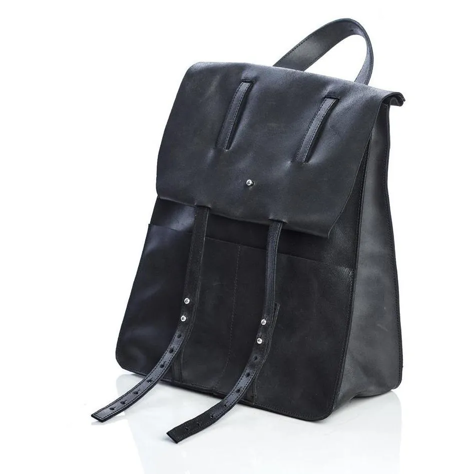 Folded Flap black backpack