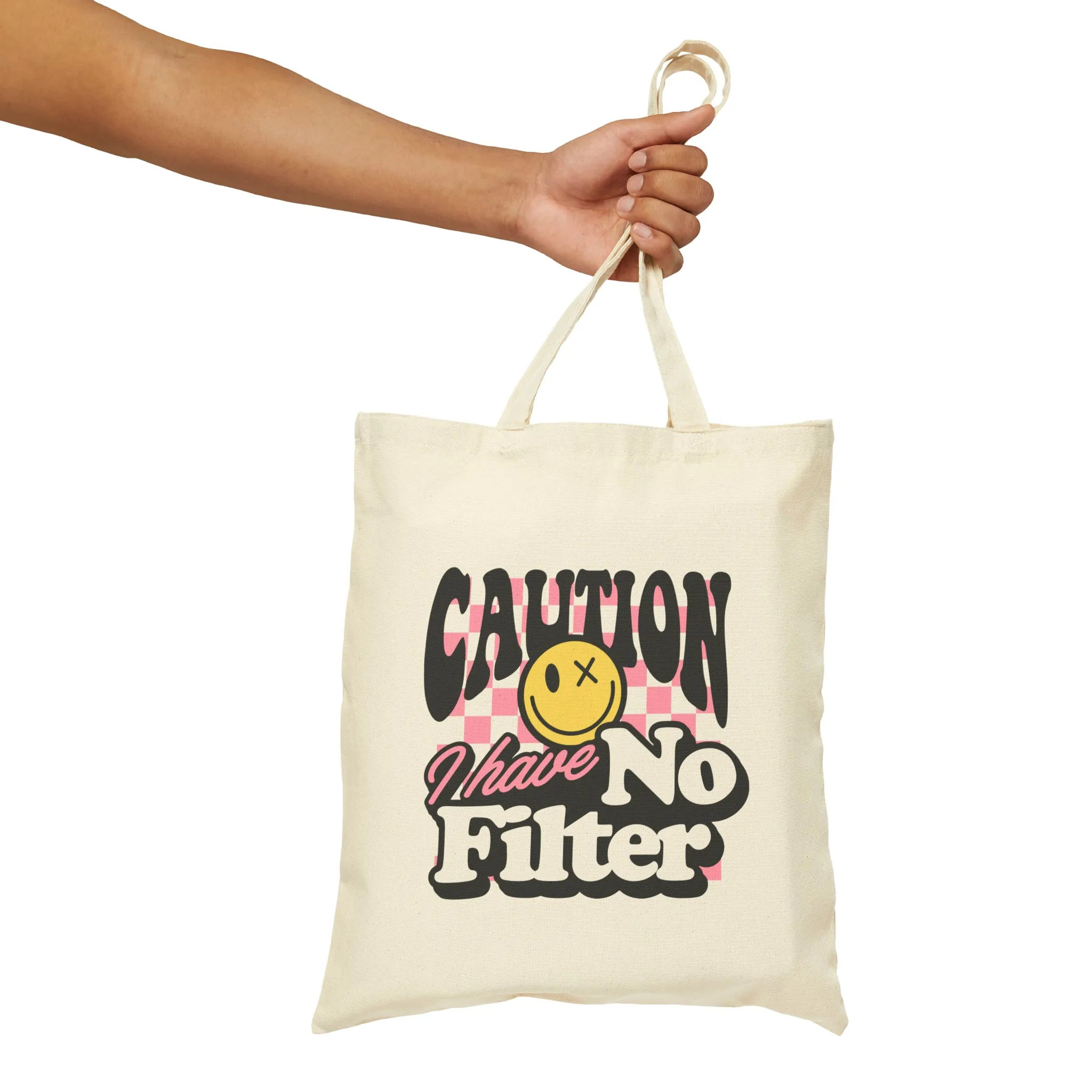 Funny Caution I Have No Filter Cotton Canvas Tote Bag, Cute Funny Sarcastic Tote Bag