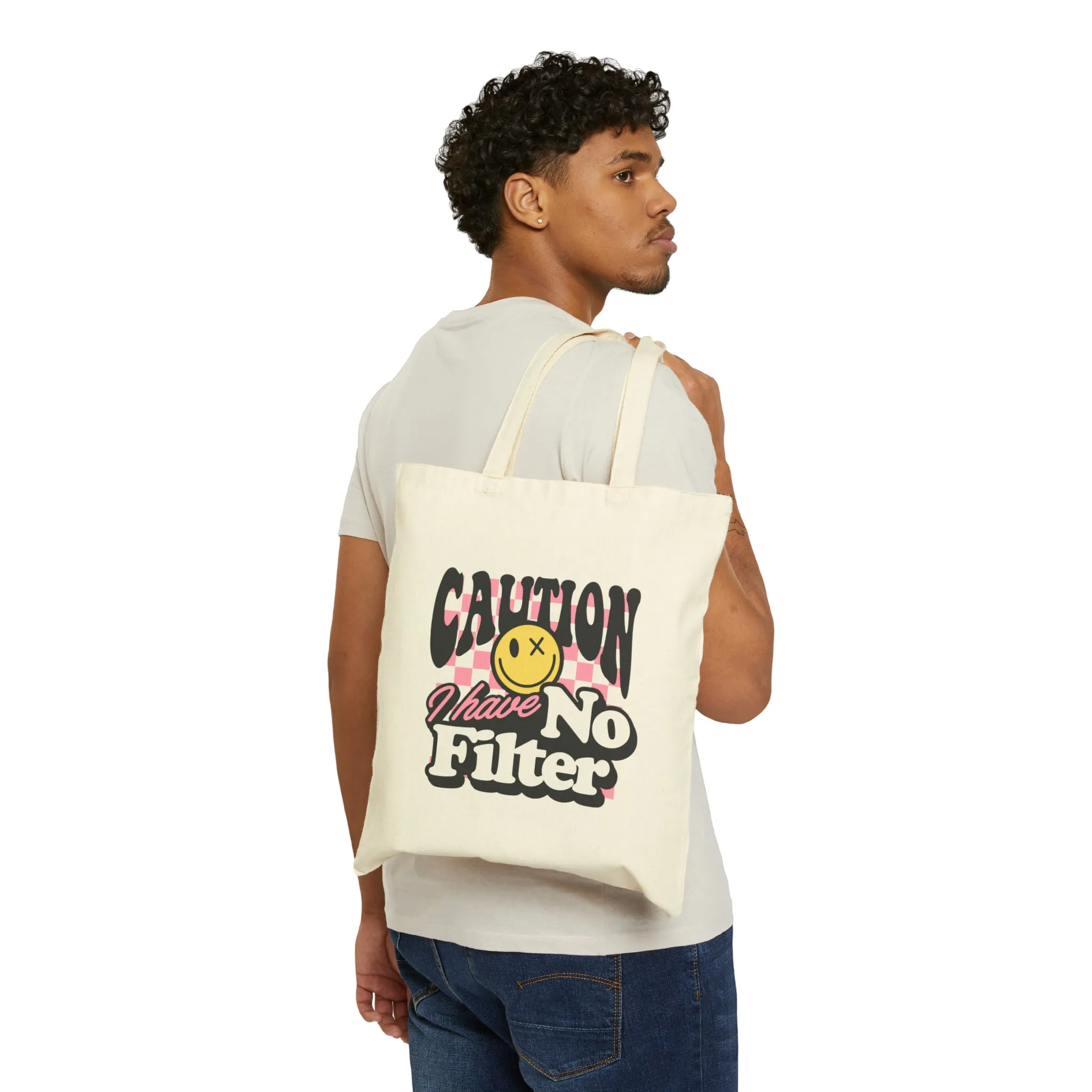 Funny Caution I Have No Filter Cotton Canvas Tote Bag, Cute Funny Sarcastic Tote Bag