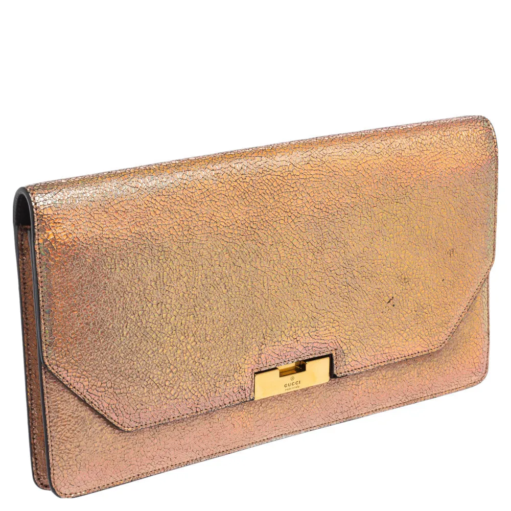 Gucci Iridescent Pink Crackled Leather 58 Clutch