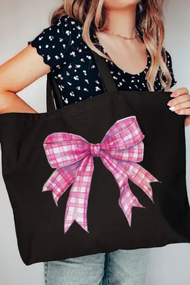 Hot Pink Gingham Bow Canvas Jumbo Tote