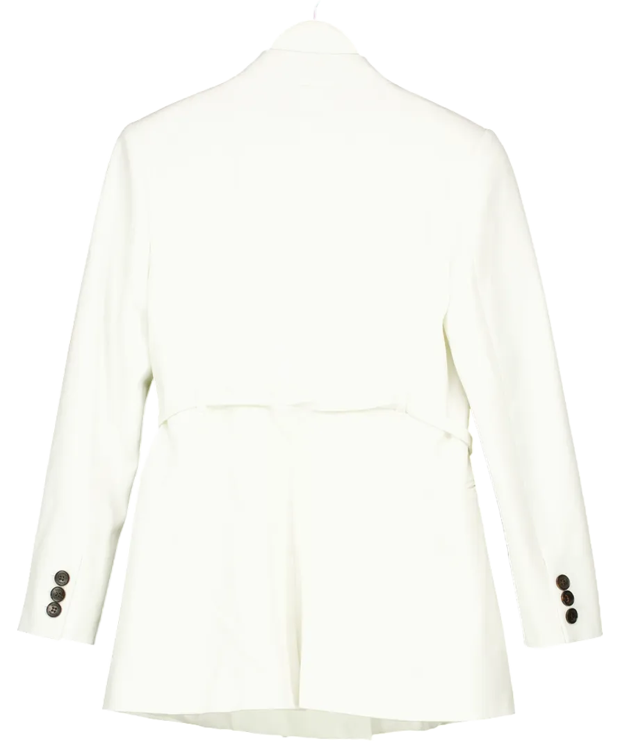 Karen Millen White Structured Crepe Tailored Collarless Belted Blazer UK 10