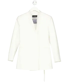 Karen Millen White Structured Crepe Tailored Collarless Belted Blazer UK 10