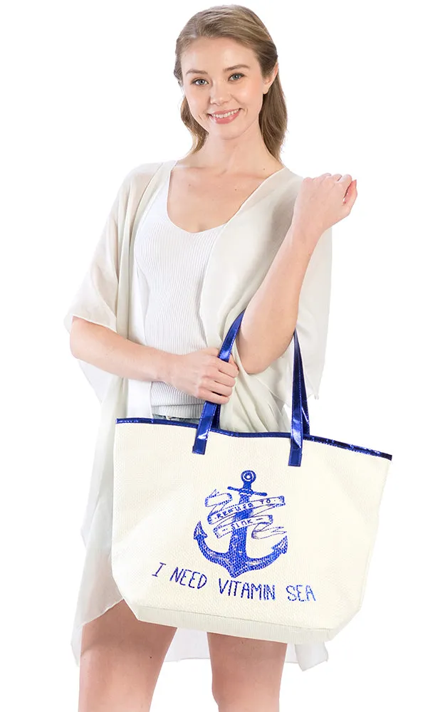 LF129 Ivory Anchor Tote Beach Bag