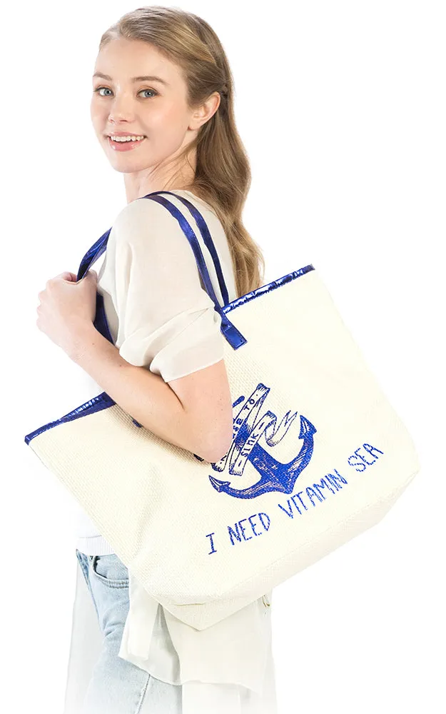 LF129 Ivory Anchor Tote Beach Bag