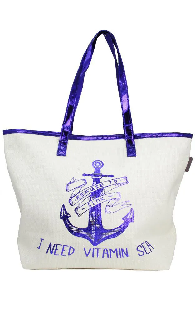 LF129 Ivory Anchor Tote Beach Bag