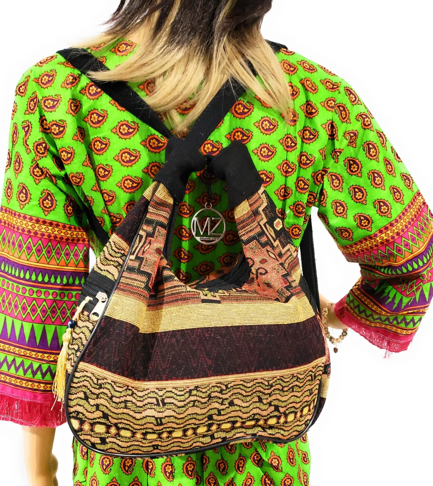 MariaKinz Handbag, Bohemian Style Woven Hobo Bag Convertible to Backpack with Adjustable Strap