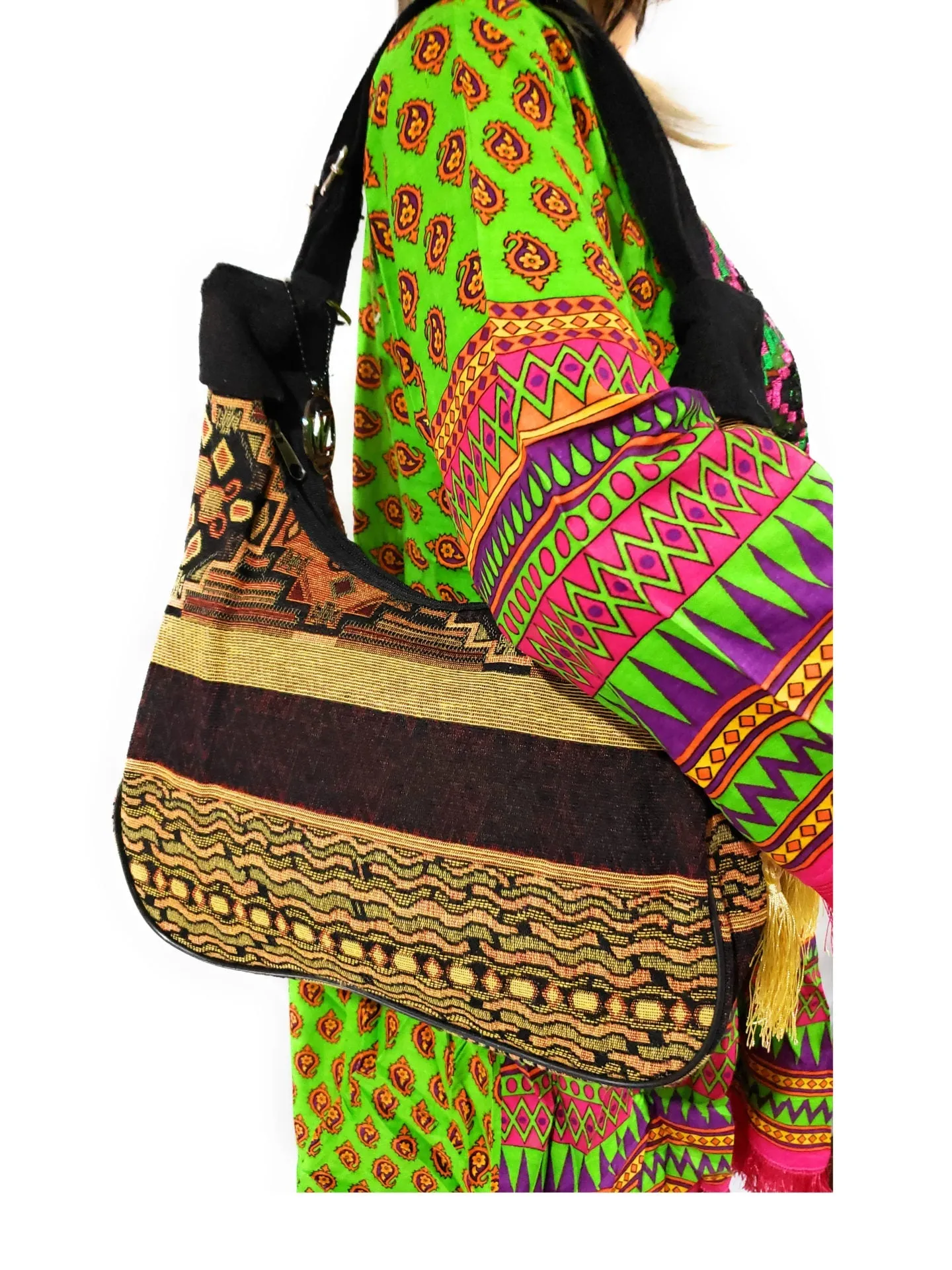 MariaKinz Handbag, Bohemian Style Woven Hobo Bag Convertible to Backpack with Adjustable Strap