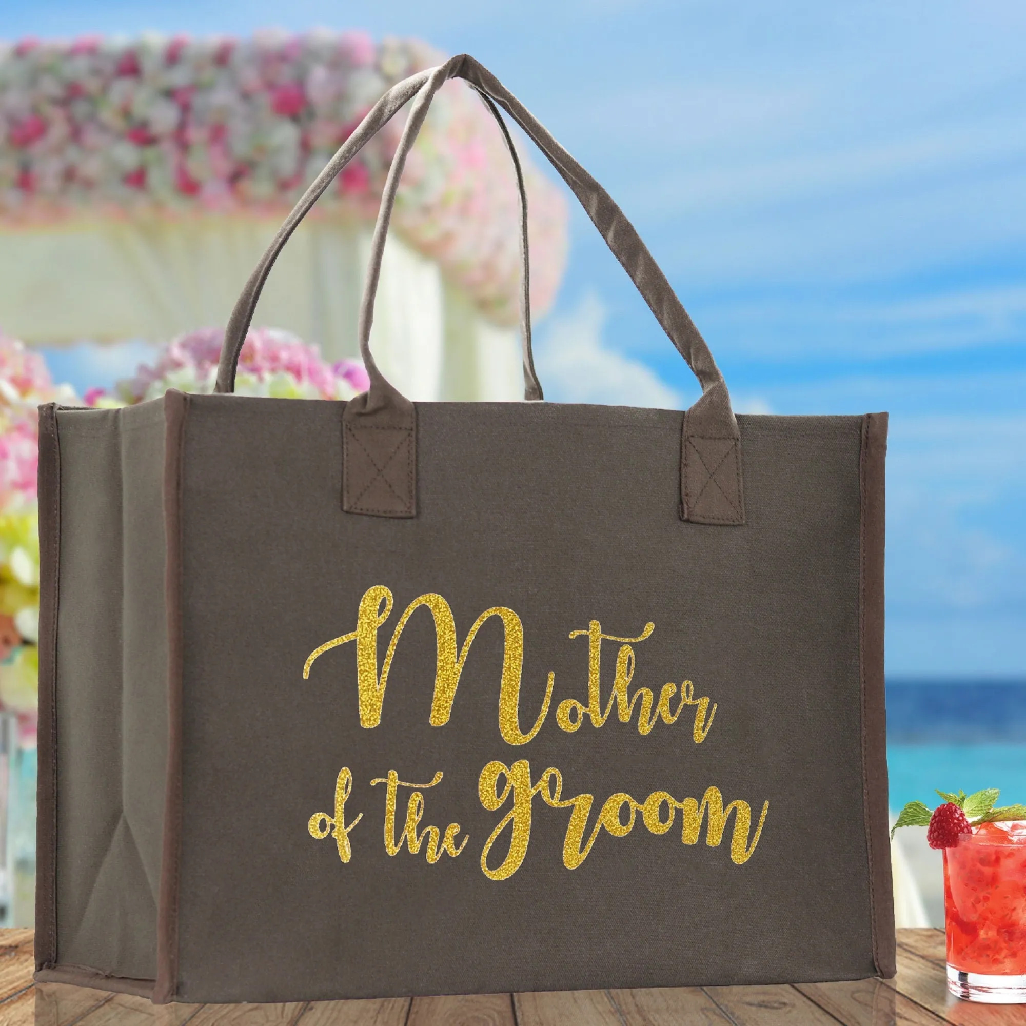 Mother of The Groom Large Print Tote Bag 100% Cotton Canvas Bridal Party Tote Bachelorette Bag Bridal Chic Tote Bags Wedding Totes