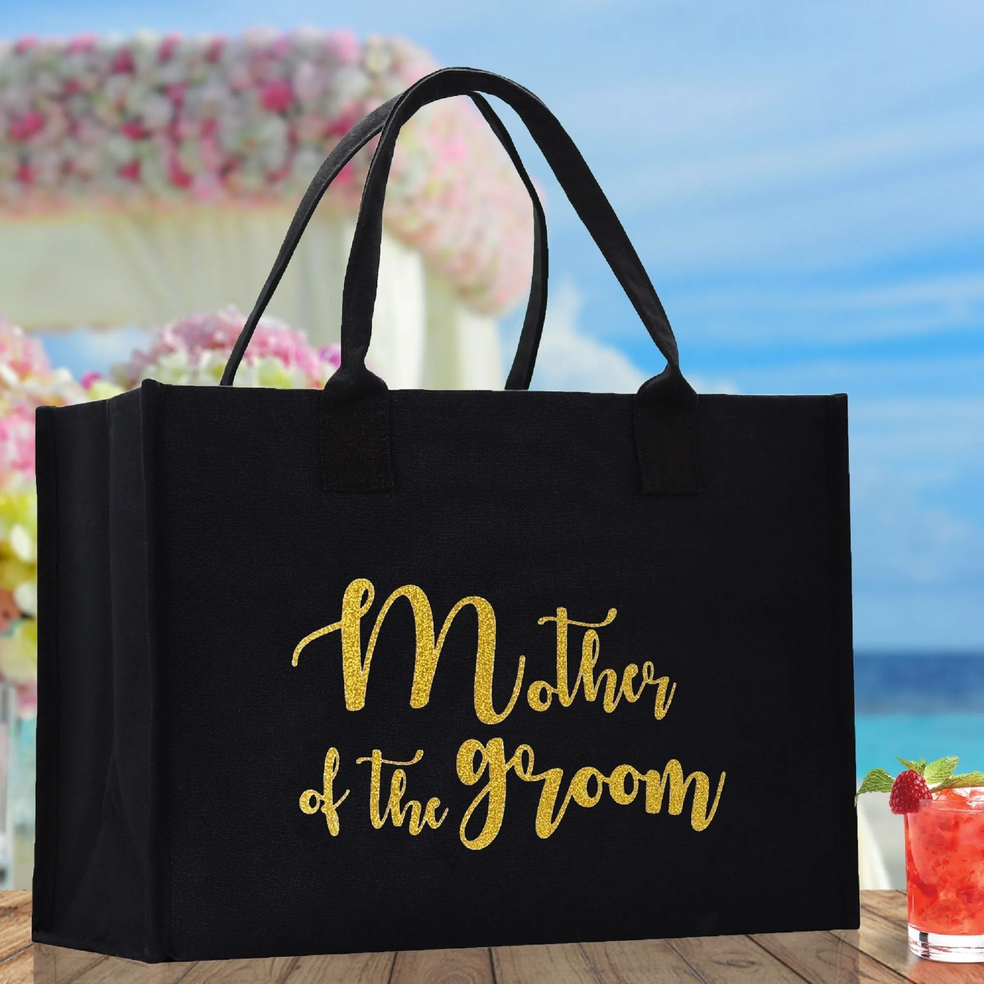 Mother of The Groom Large Print Tote Bag 100% Cotton Canvas Bridal Party Tote Bachelorette Bag Bridal Chic Tote Bags Wedding Totes