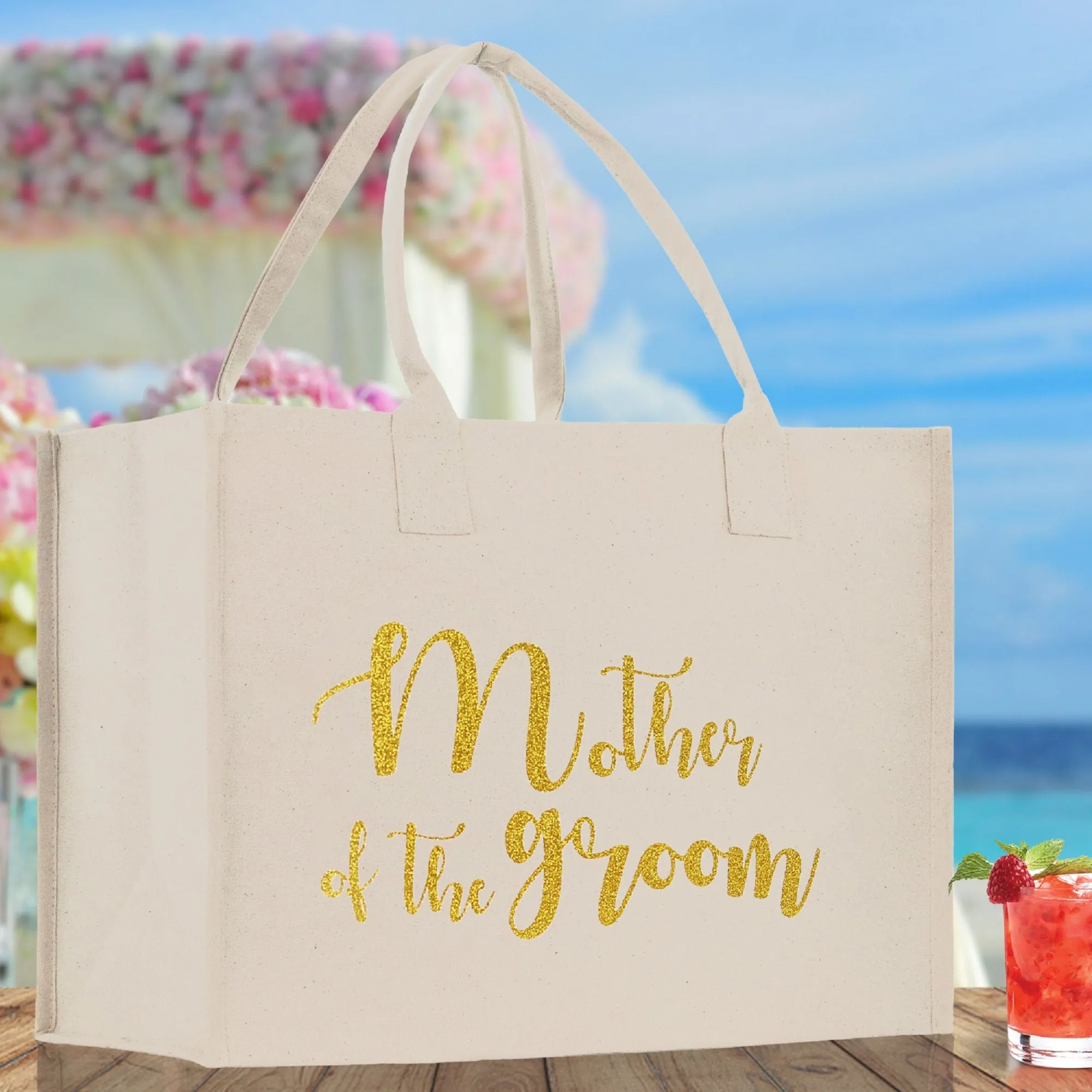 Mother of The Groom Large Print Tote Bag 100% Cotton Canvas Bridal Party Tote Bachelorette Bag Bridal Chic Tote Bags Wedding Totes