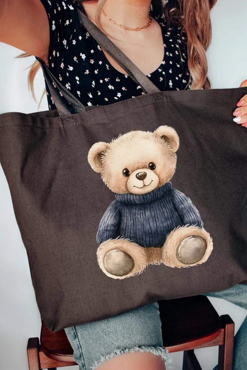 Navy Vintage Teddy Bear Canvas Jumbo Tote