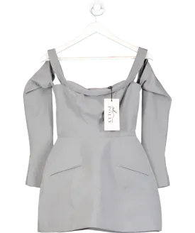 Oh Polly Grey Seraphina  Off-shoulder Structured A-line Mini Dress UK 8