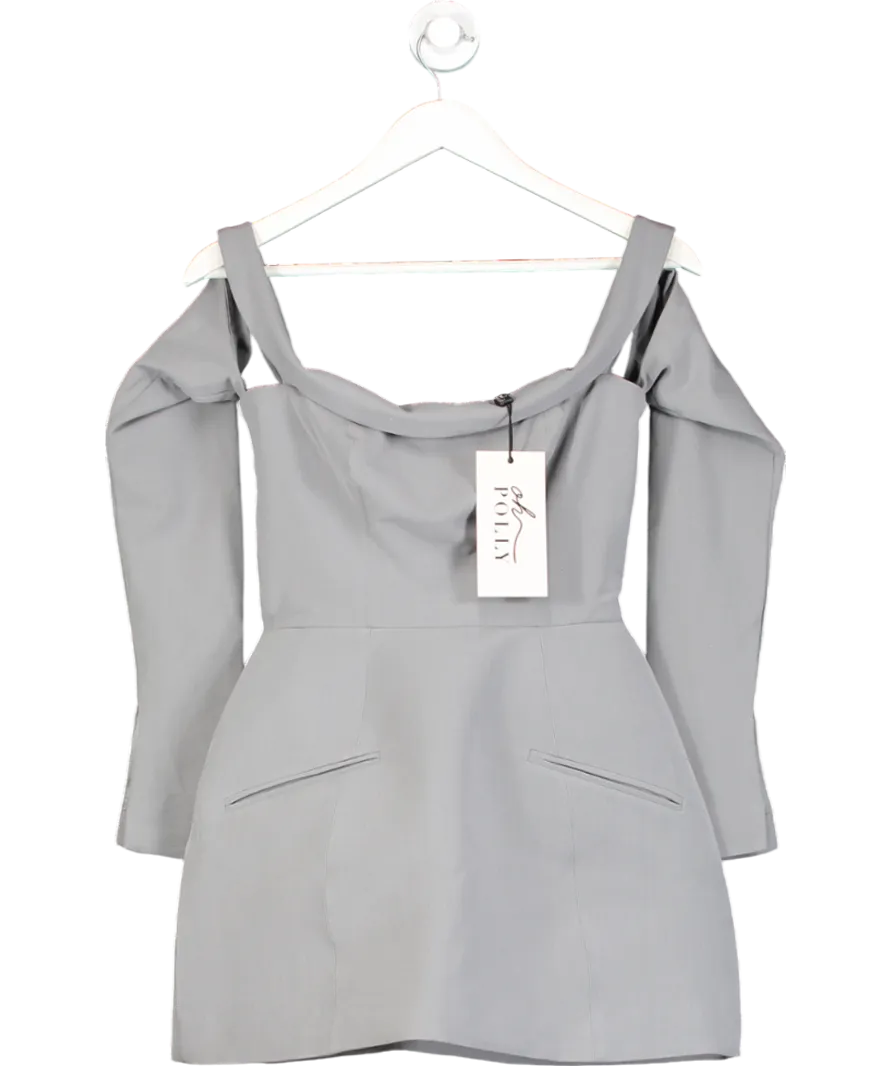 Oh Polly Grey Seraphina  Off-shoulder Structured A-line Mini Dress UK 8