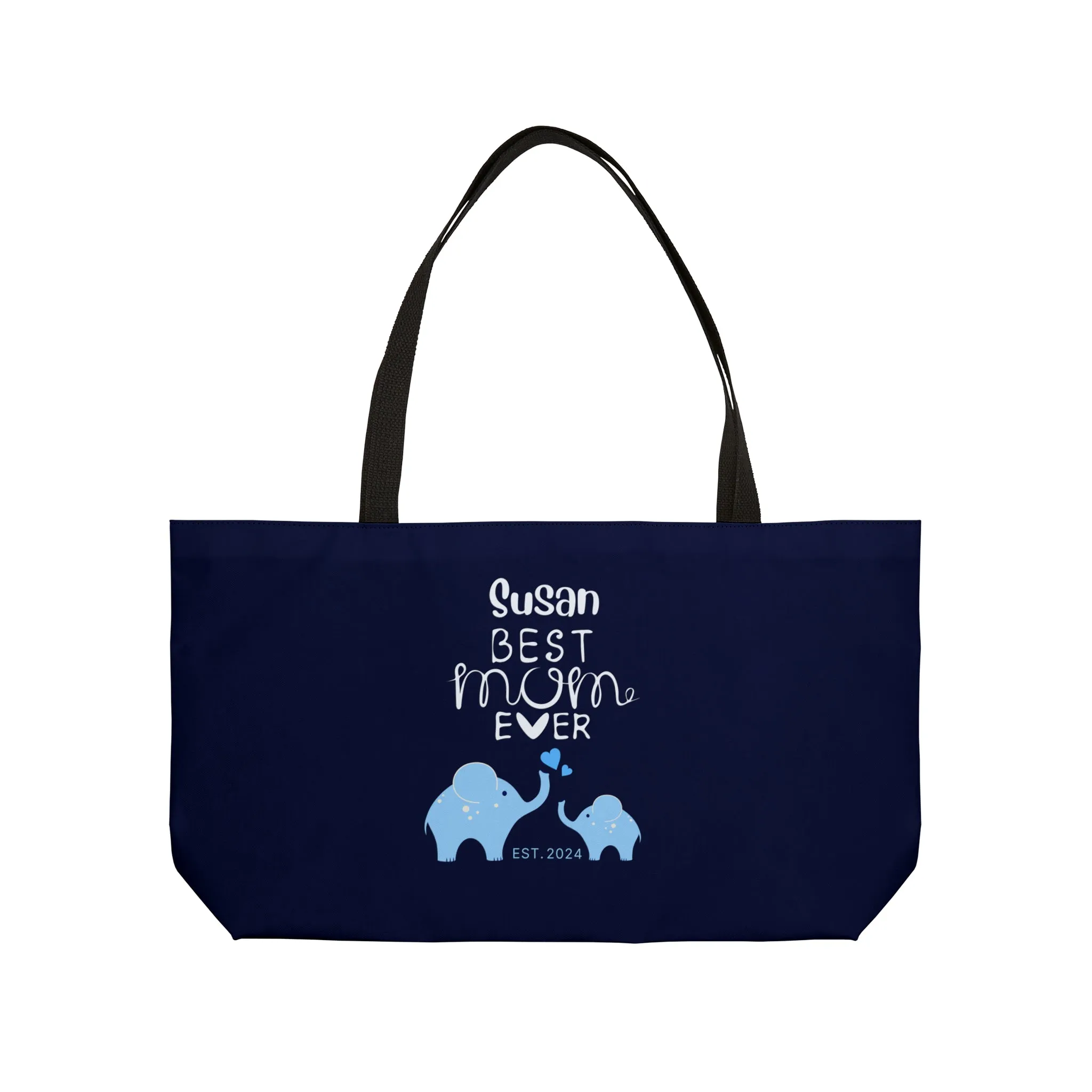 Personalized Best Mom Ever Weekender Bag for Mom, Blue Baby Elephants Tote Bag