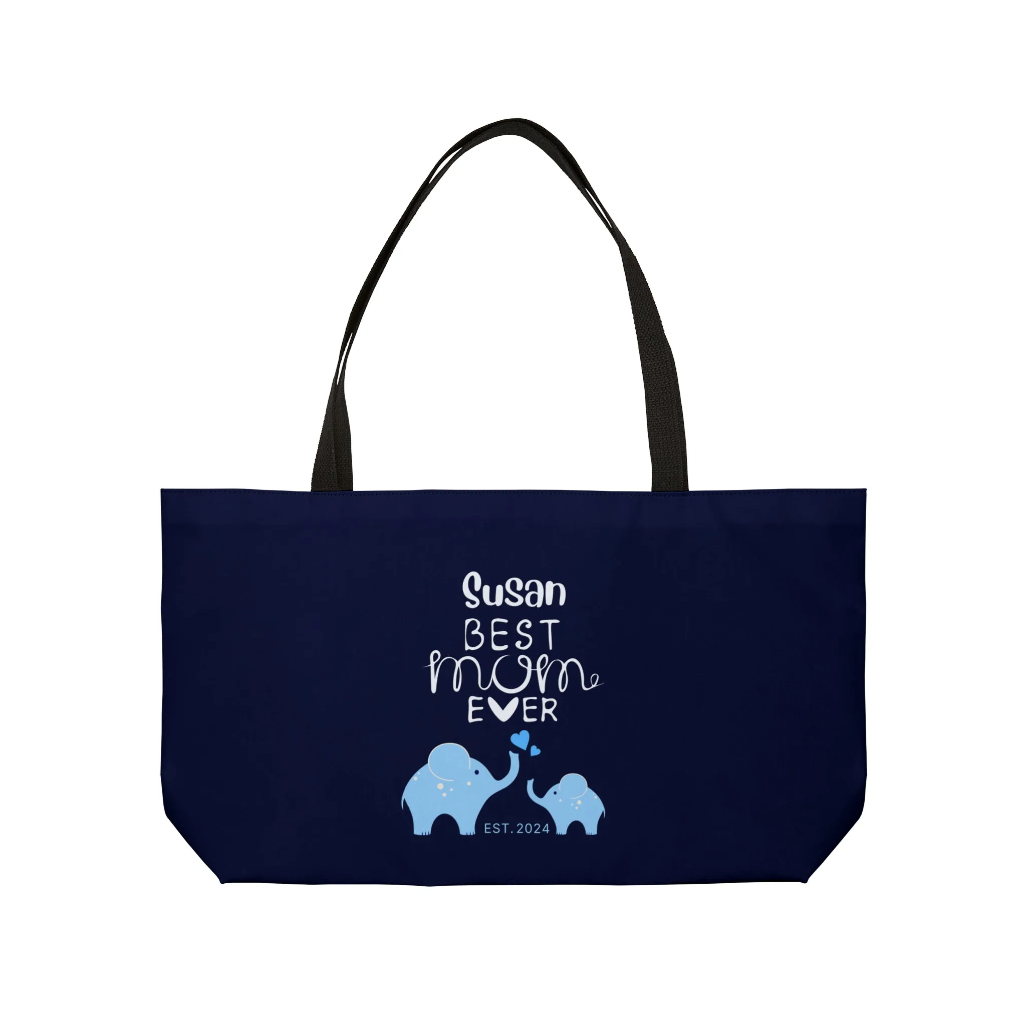 Personalized Best Mom Ever Weekender Bag for Mom, Blue Baby Elephants Tote Bag