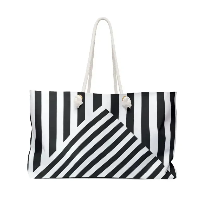 Polyester Weekender Bag Black White Stripes