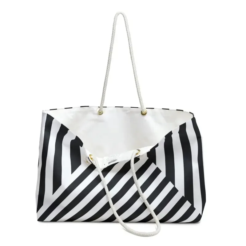 Polyester Weekender Bag Black White Stripes