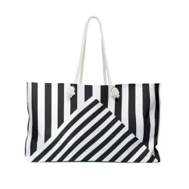Polyester Weekender Bag Black White Stripes