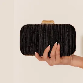 Portia Pleated Event Clutch (Black)