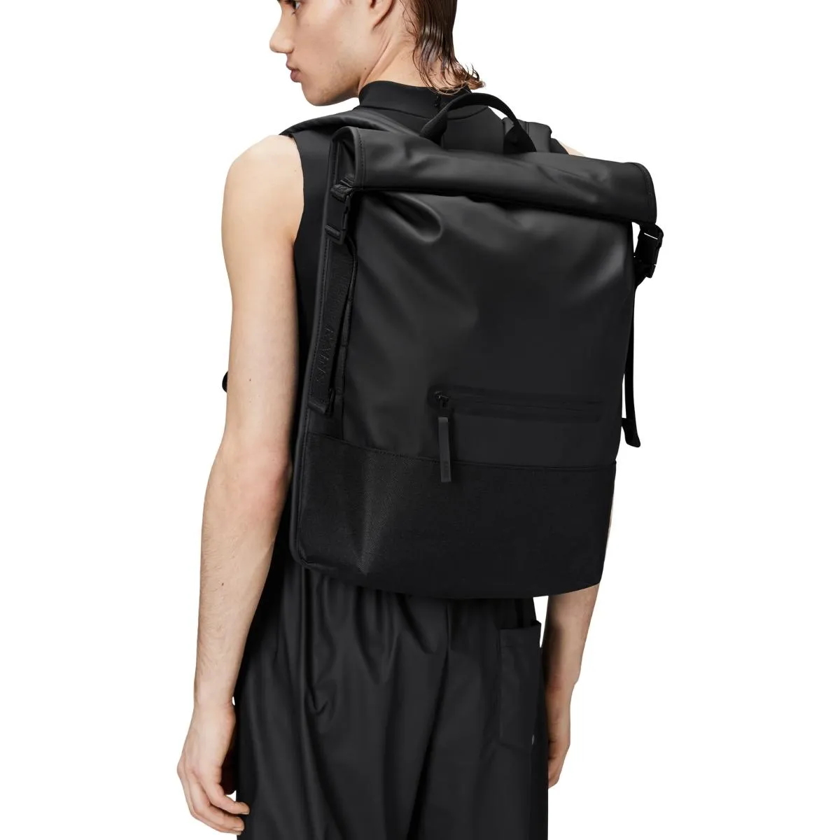 Rains Trail Rolltop Backpack in Black