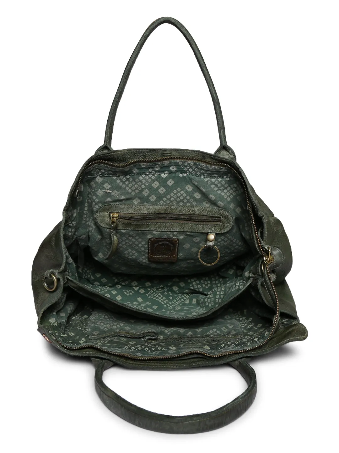 Silvia: Metallic Effect Razor With Golden Concho Leather Tote/shopper Bag.