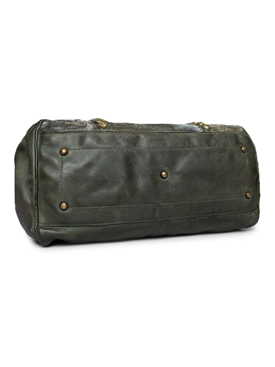 Silvia: Metallic Effect Razor With Golden Concho Leather Tote/shopper Bag.