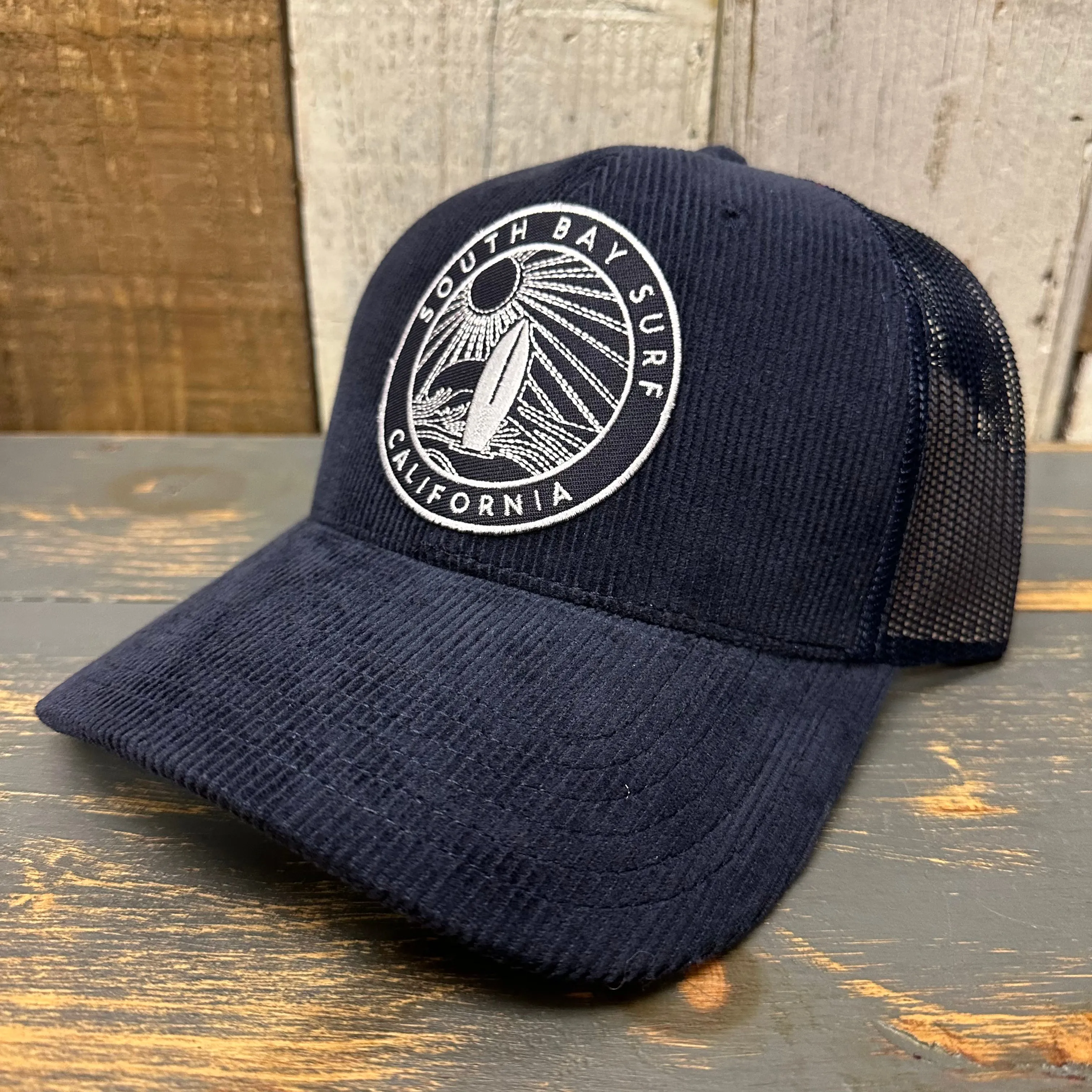 SOUTH BAY SURF (Navy Color Patch) 6 Panel Corduroy Trucker Hat - Navy