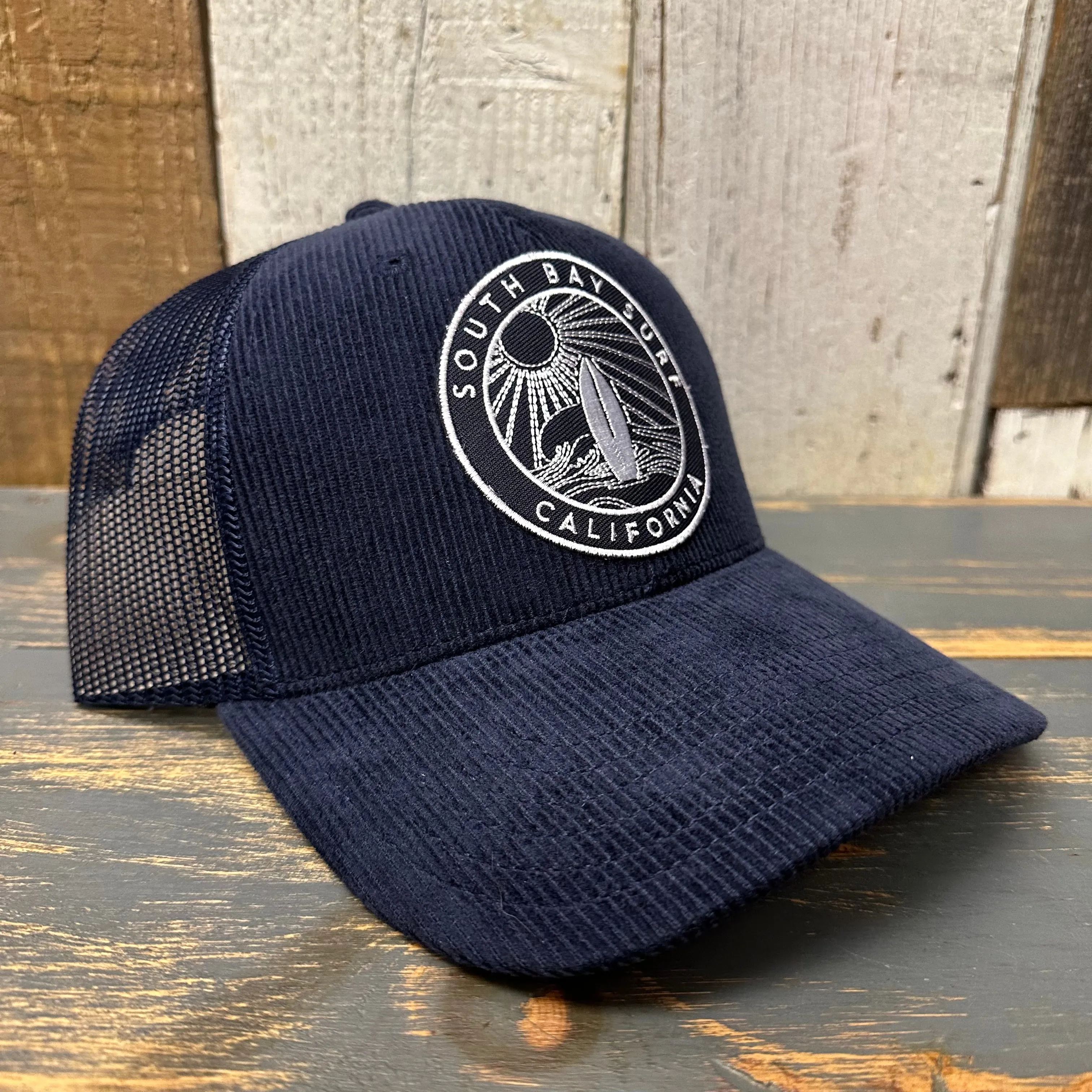 SOUTH BAY SURF (Navy Color Patch) 6 Panel Corduroy Trucker Hat - Navy