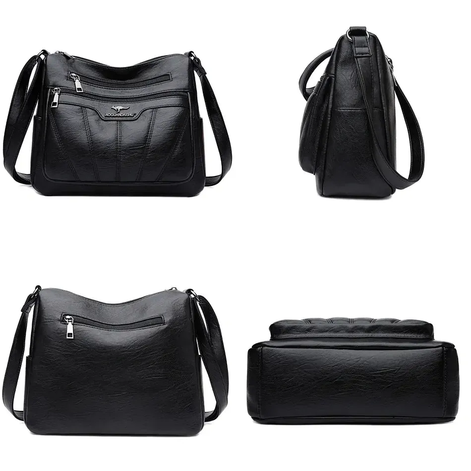 Square Fashion Soft Leather Women Handbag Purse Luxury Shoulder Large Capacity Crossbody Bags