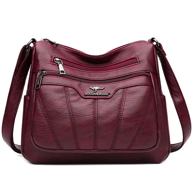 Square Fashion Soft Leather Women Handbag Purse Luxury Shoulder Large Capacity Crossbody Bags